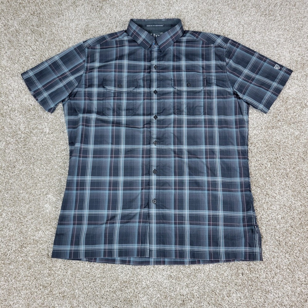Kuhl Eluxur Mens Medium Black Plaid Button Up Short Sleeve Workshirt - Picture 2 of 6
